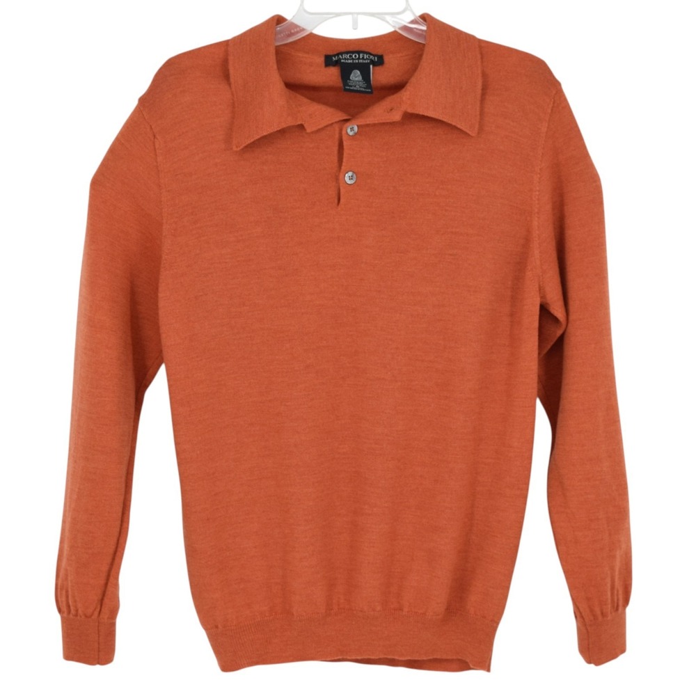 Marco Fiori Merino Wool L/S Vintage Polo Sweater Men's M Rust Orange Knit Italy
